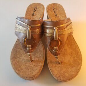 Clarks Slip On Cork Leather Wedge   size 10